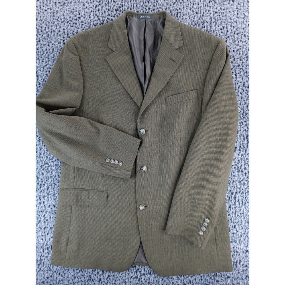 Oscar De La Renta Mens Navy‎ Houndstooth Lambswool 3 Button blazer Jacket Sz 44L